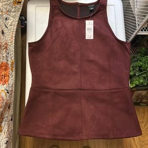 ANN TAYLOR MAROON PEPLUM SUEDE TOP